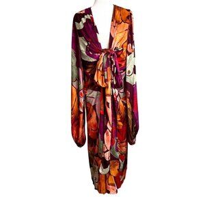 ANDREA IYAMAH TAKWA COLORFUL FRONT-TIE KIMONO MIDI DRESS IN EVE PRINT - OS